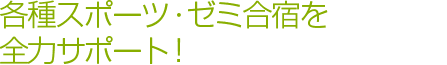 各種スポーツ・ゼミ合宿を全力サポート!
