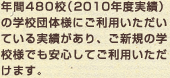 年間○○校の学校団体様にご利用いただいている実績があり、ご新規の学校様でも安心してご利用いただけます。