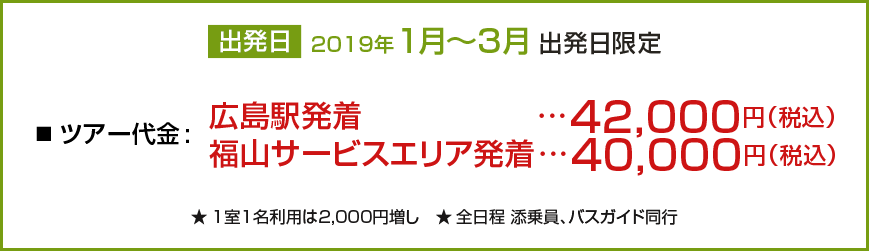 2019年1月～3月出発日限定