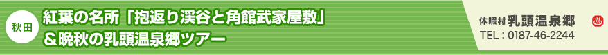 紅葉の名所「抱返り渓谷と角館武家屋敷」＆晩秋の乳頭温泉郷ツアー