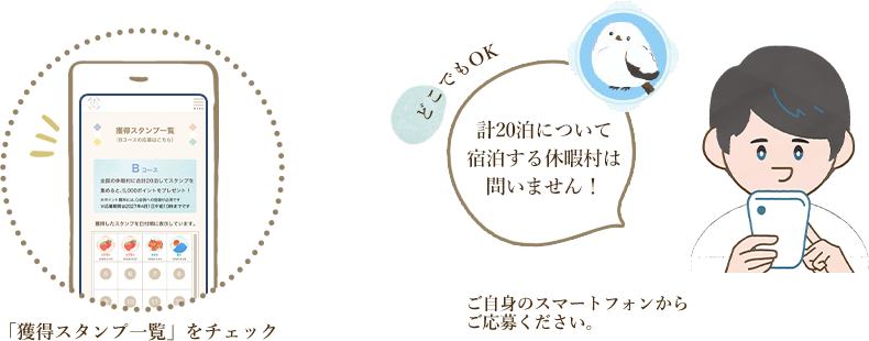 「獲得スタンプ一覧」をチェック、ご自身のスマートフォンからご応募ください