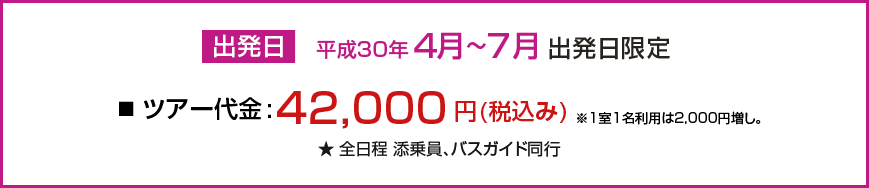 出発日 平成30年4月～7月出発日限定