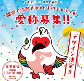 能登で放鳥される「トキ」のキャラクター愛称募集中です♪