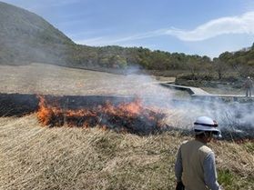 鏡ヶ成の山焼きを実施しました。