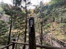 紅葉に囲まれる善五郎の滝