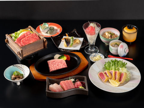 【8月・9月・10月】まぐろと熊野牛ステーキの料理