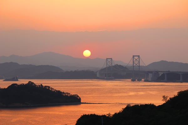 夕焼けに染まる鳴門海峡