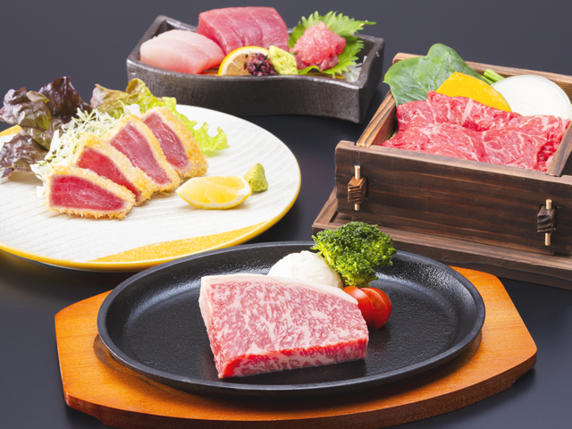 【8月・9月・10月】まぐろと熊野牛ステーキの料理