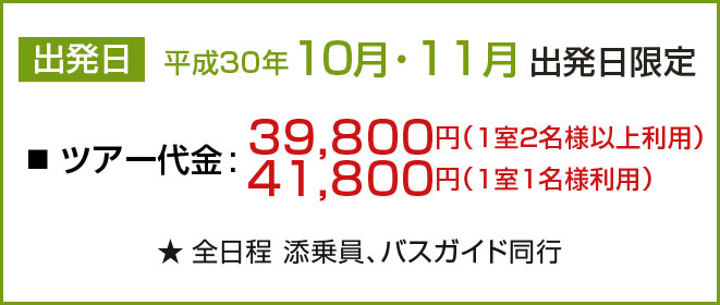 平成30年10月・11月出発日限定
