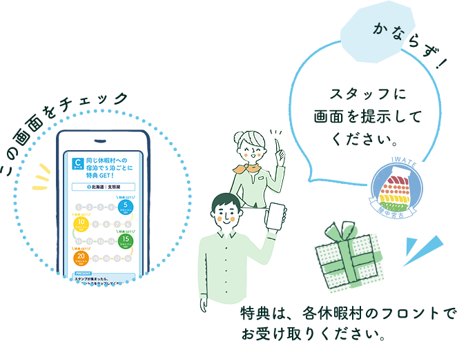 同じ休暇村への宿泊で5泊ごとに特典GET！