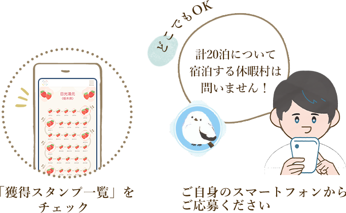 「獲得スタンプ一覧」をチェック、ご自身のスマートフォンからご応募ください
